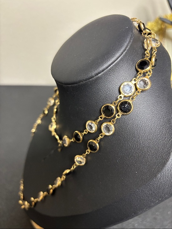 SWAROVSKI Crystal Long Necklace Clear & Black Bezel Riviere Gold Tone - Picture 3 of 8